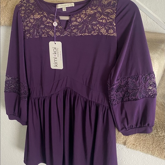Kimi + Kai Maternity blouse Size Small 3/4 sleeves purple  stretch NWT - Picture 4 of 8